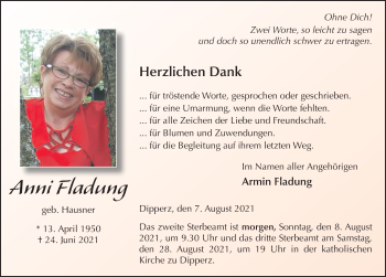 Traueranzeige von Anni Fladung von FZ
