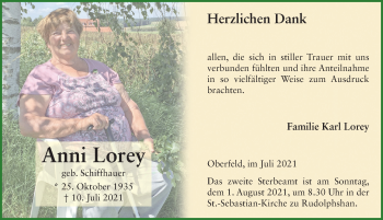 Traueranzeige von Anni Lorey von FZ