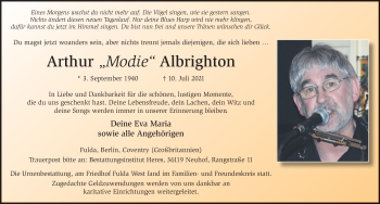 Traueranzeige von Arthur Albrighton von FZ