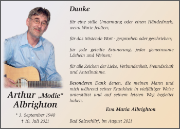 Traueranzeige von Arthur Albrighton von FZ