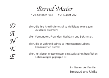 Traueranzeige von Bernd Maier von FZ