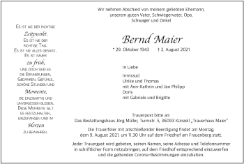 Traueranzeige von Bernd Maier von FZ