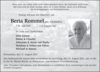 Traueranzeige von Berta Rommel von FZ