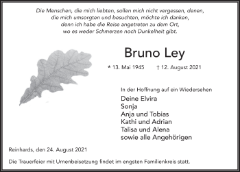 Traueranzeige von Bruno Ley von FZ
