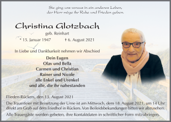 Traueranzeige von Christina Glotzbach von FZ