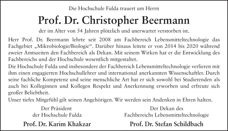  Traueranzeige für Christopher Beermann vom 17.08.2021 aus FZ