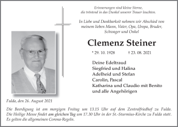 Traueranzeige von Clemenz Steiner von FZ