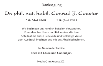 Traueranzeige von Conrad J. Coester von FZ