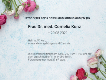 Traueranzeige von Cornelia Kunz von FZ