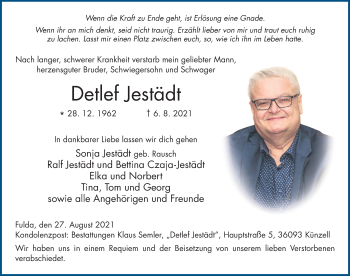 Traueranzeige von Detlef Jestädt von FZ