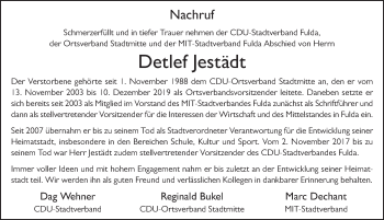 Traueranzeige von Detlef Jestädt von FZ