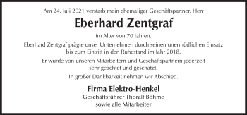 Traueranzeige von Eberhard Zentgraf von FZ