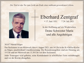 Traueranzeige von Eberhard Zentgraf von FZ