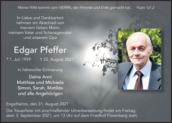 Traueranzeige von Edgar Pfeffer von FZ