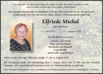 Traueranzeige von Elfriede Michel von FZ