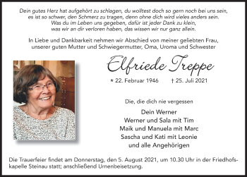 Traueranzeige von Elfriede Treppe von FZ
