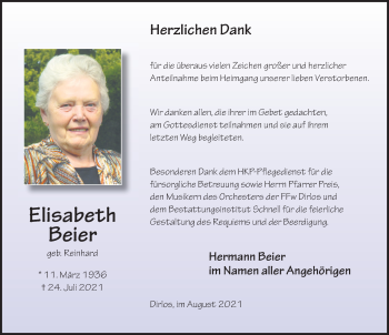 Traueranzeige von Elisabeth Beier von FZ