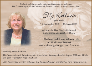 Traueranzeige von Elly Kallweit von FZ