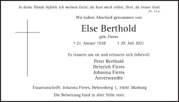 Traueranzeige von Else Berthold von FZ