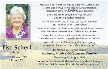 Traueranzeige von Else Scherf von FZ