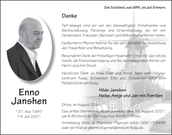 Traueranzeige von Enno Janshen von FZ