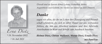 Traueranzeige von Erna Dietz von FZ