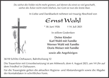 Traueranzeige von Ernst Wahl von FZ