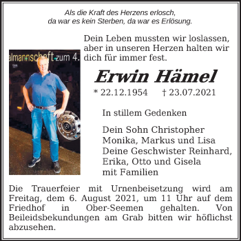 Traueranzeige von Erwin Hämel von FZ