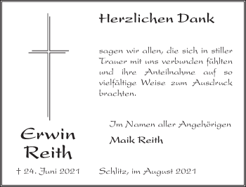 Traueranzeige von Erwin Reith von FZ