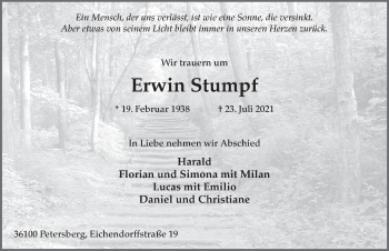 Traueranzeige von Erwin Stumpf von FZ