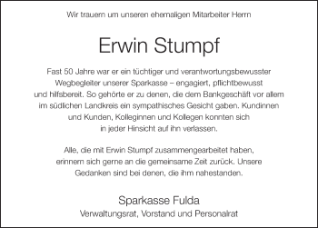 Traueranzeige von Erwin Stumpf von FZ