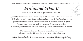 Traueranzeige von Ferdinand Schmitt von FZ
