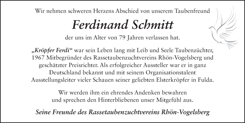  Traueranzeige für Ferdinand Schmitt vom 21.08.2021 aus FZ