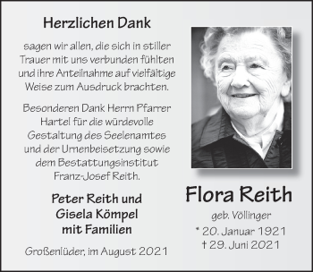 Traueranzeige von Flora Reith von FZ