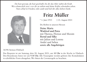 Traueranzeige von Fritz Müller von FZ