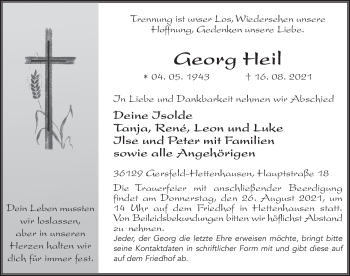 Traueranzeige von Georg Heil von FZ