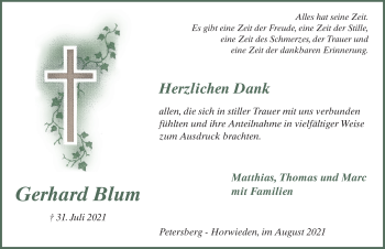Traueranzeige von Gerhard Blum von FZ