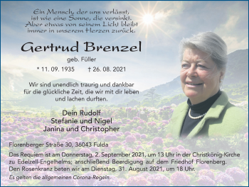 Traueranzeige von Gertrud Brenzel von FZ