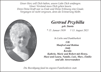 Traueranzeige von Gertrud Przybilla von FZ