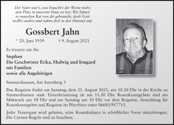 Traueranzeige von Gossbert Jahn von FZ