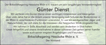 Traueranzeige von Günter Dienst von FZ