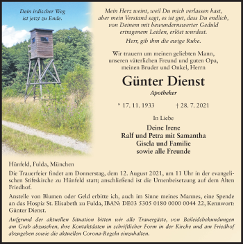 Traueranzeige von Günter Dienst von FZ