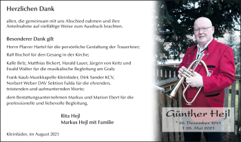 Traueranzeige von Günther Hejl von FZ
