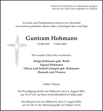 Traueranzeige von Guntram Hohmann von FZ