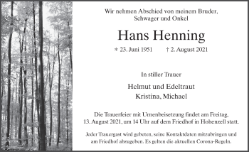 Traueranzeige von Hans Henning von FZ