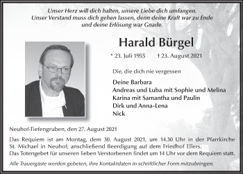Traueranzeige von Harald Bürgel von FZ