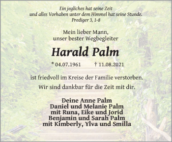 Traueranzeige von Harald Palm von FZ