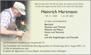 Traueranzeige von Heinrich Hartmann von FZ