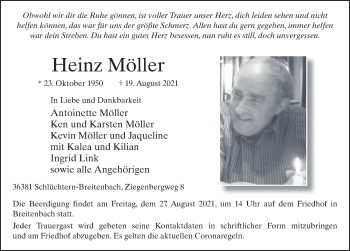 Traueranzeige von Heinz Möller von FZ