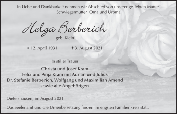 Traueranzeige von Helga Berberich von FZ